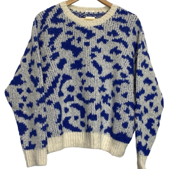 Mother Feline Friends Sweater Alpaca Crop Jumper Blue White - Picture 2 of 14